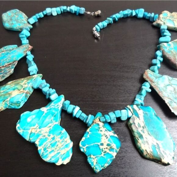 STUNNING VINTAGE ESTATE HIGH END GENUINE STONE CHUNKY 16" NECKLACE EUC - Picture 3 of 3